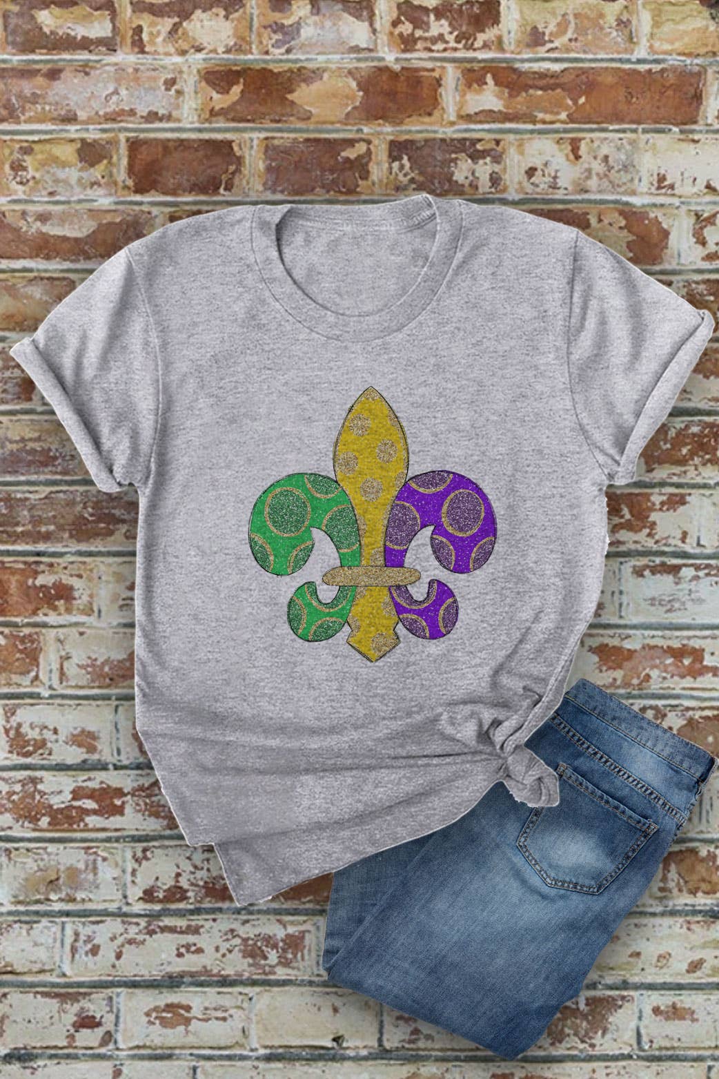 Fleur De Lis, Mardi Gras, Unisex Round Neck T-Shirt