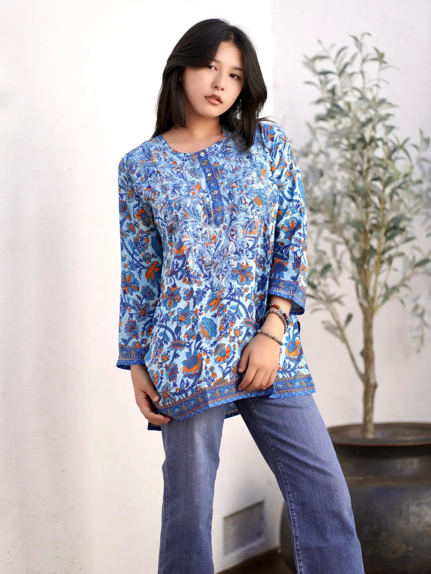 Embroidered Tunic Blue Multi