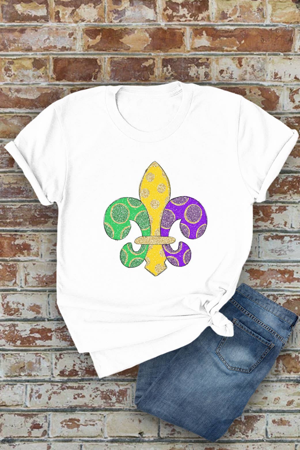 Fleur De Lis, Mardi Gras, Unisex Round Neck T-Shirt