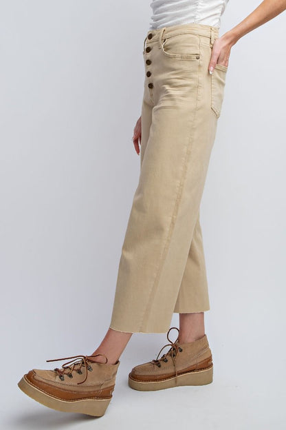 Women's BUTTON FRONT STRETCH TWILL BELL BOTTOM PANTS