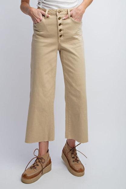 Women's BUTTON FRONT STRETCH TWILL BELL BOTTOM PANTS