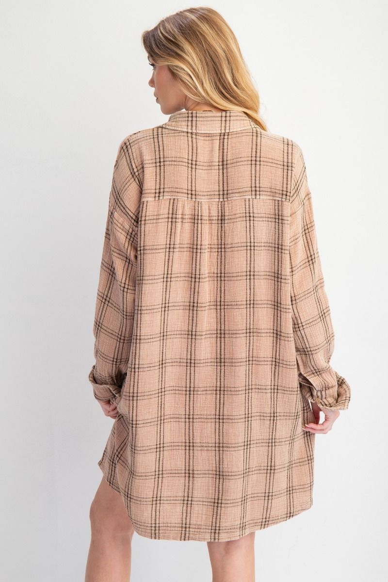 Women's Plaid Mineral Washed Shirt Dress