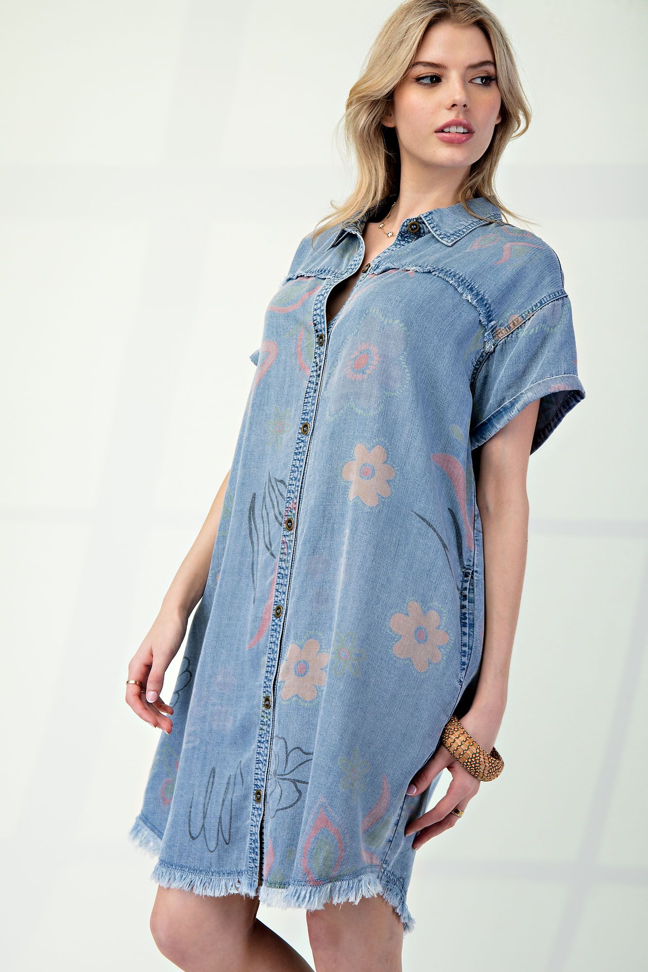 Women's WASHED PRINT DENIM SHIRT DRESS