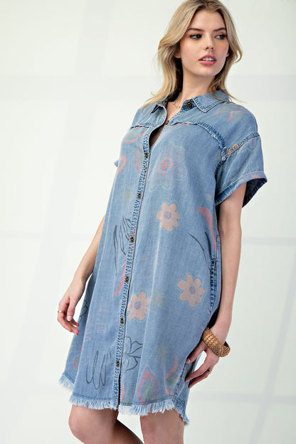 Women's WASHED PRINT DENIM SHIRT DRESS
