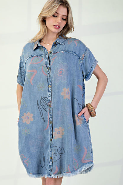 Women's WASHED PRINT DENIM SHIRT DRESS