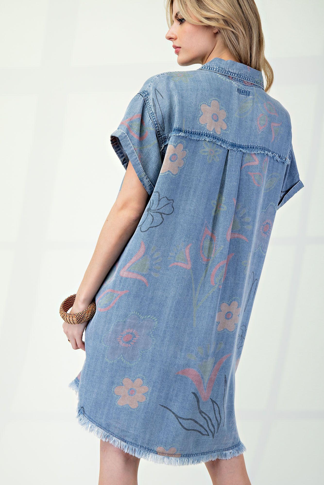 Women's WASHED PRINT DENIM SHIRT DRESS