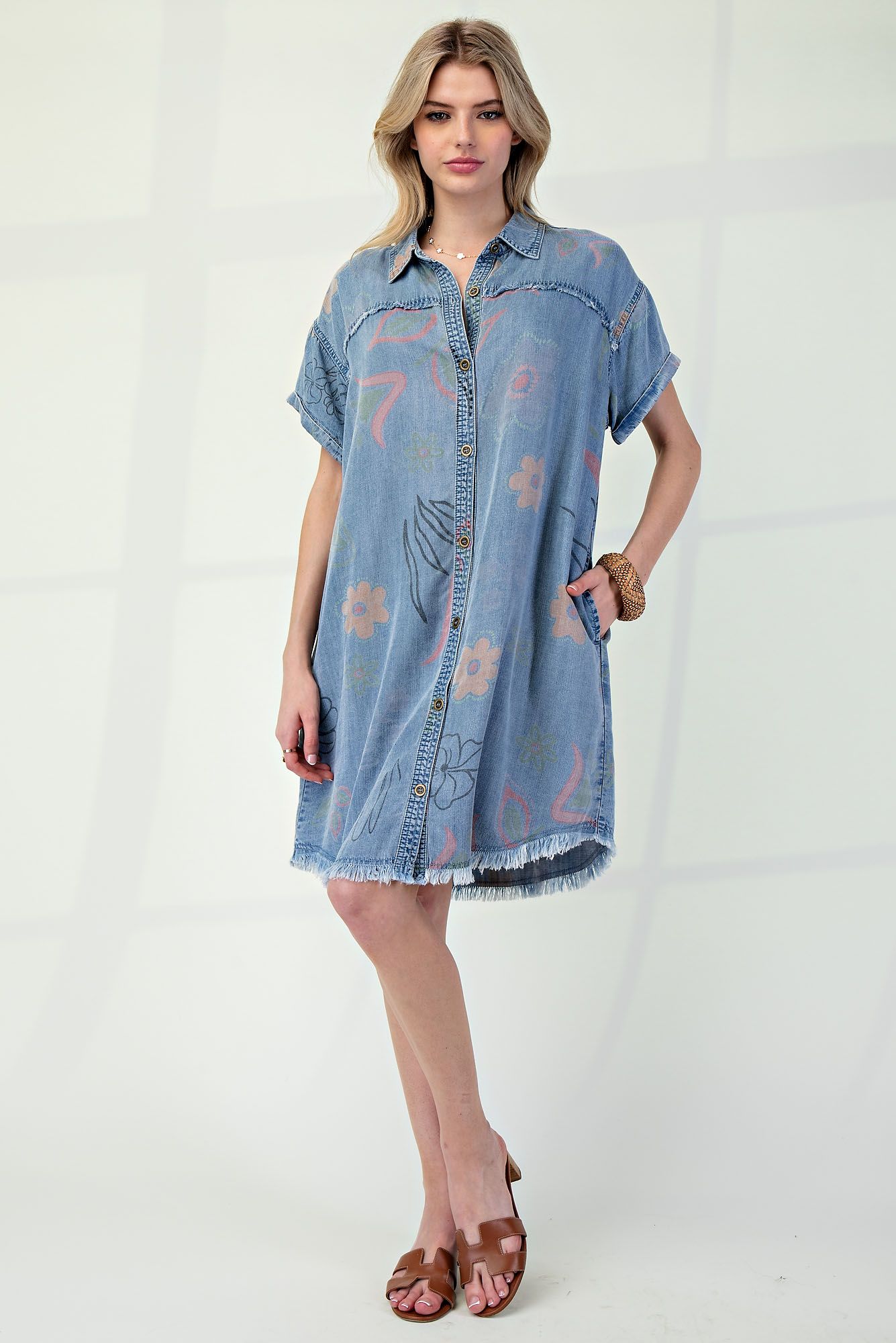 Women's WASHED PRINT DENIM SHIRT DRESS