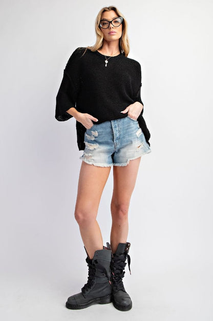 Women's Half Sleeve Knitted Sweater Boxy Top