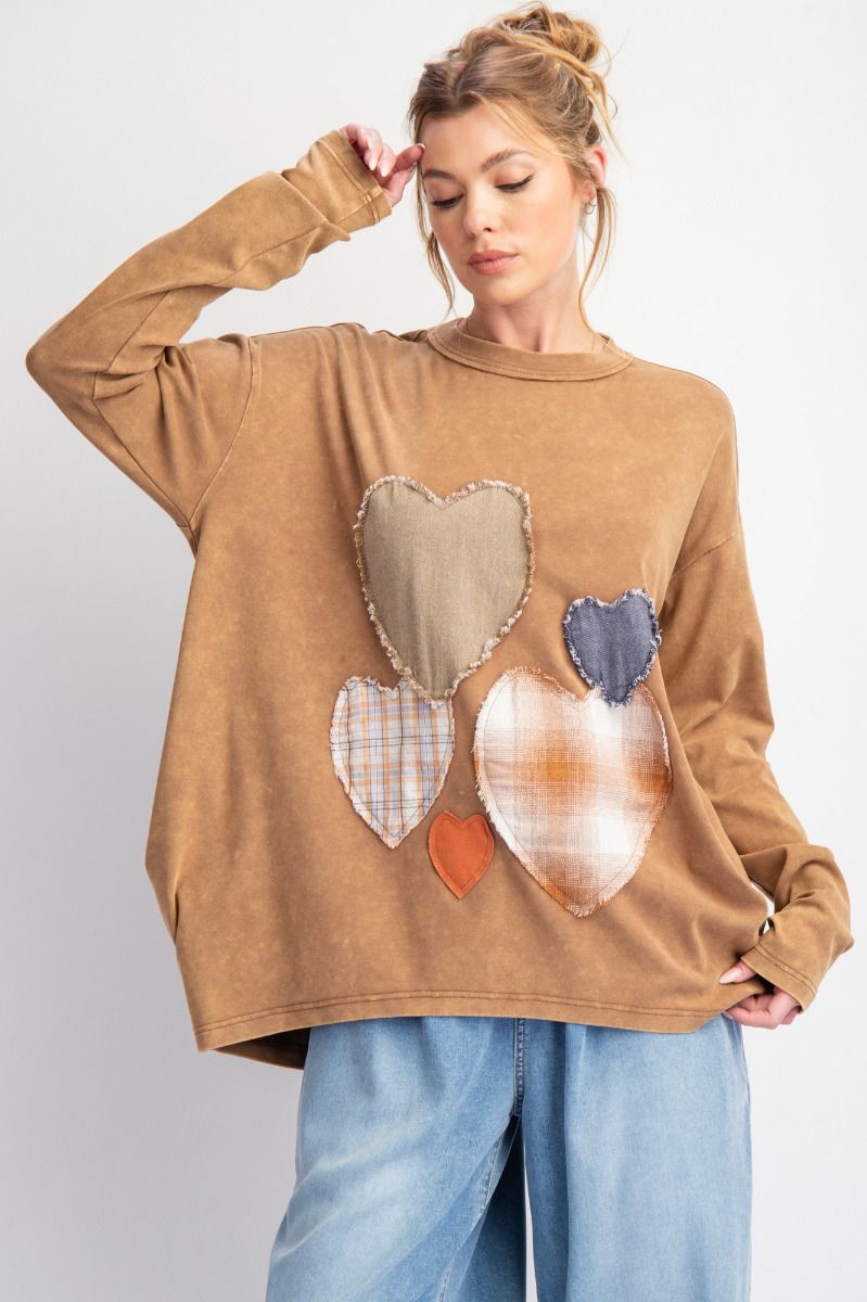 Heart Patch Mineral Washed Women's Knit Top