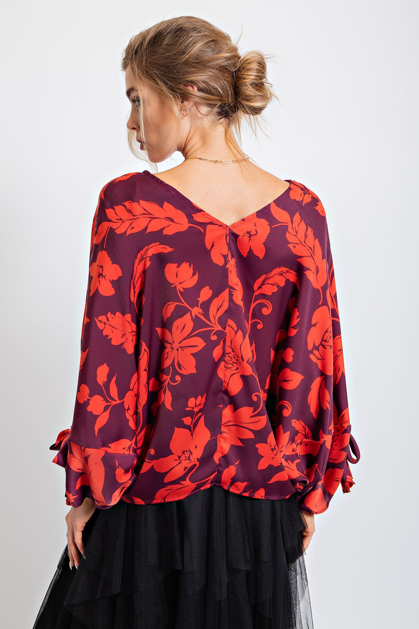 Women's Dolman Sleeve Printed Mirabelle Satin V-neck Top