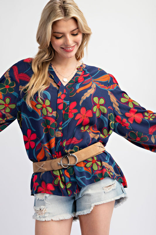 Women's Floral Print Rayon Gauze Women's Woven Top