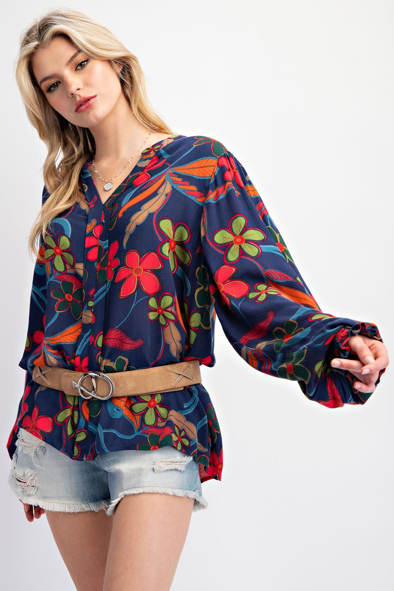 Women's Floral Print Rayon Gauze Women's Woven Top