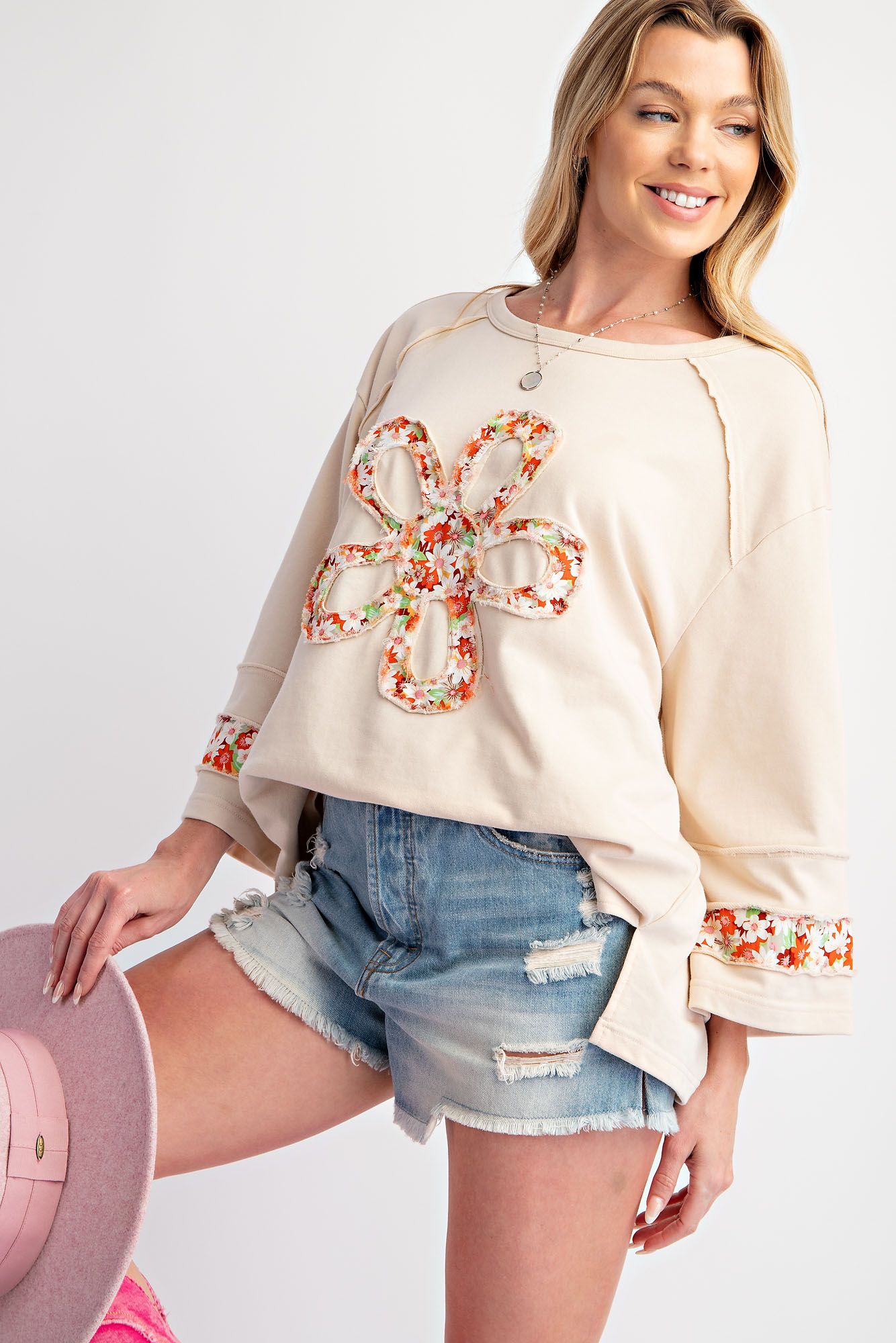 Women's Flower Patch Front Terry Knit Top