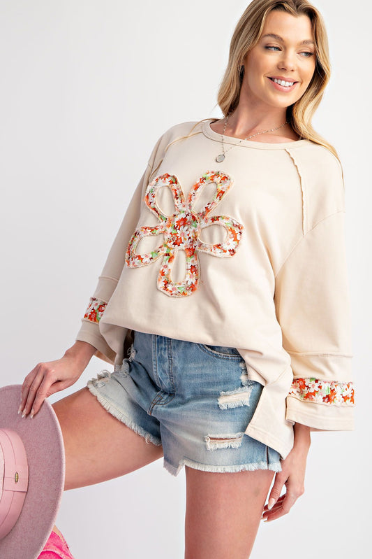 Women's Flower Patch Front Terry Knit Top