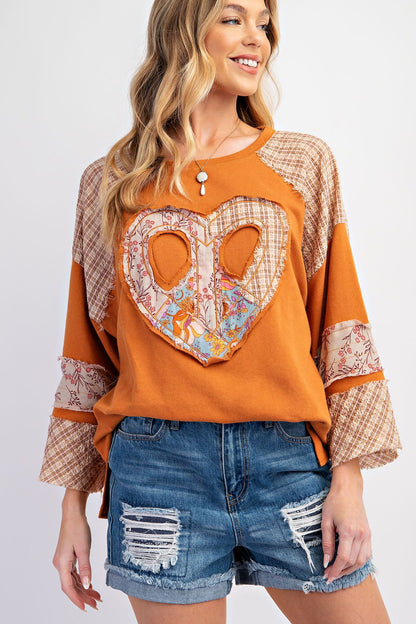 Women's MIX AND MATCH HEART PATCH COTTON TERRY PULLOVER