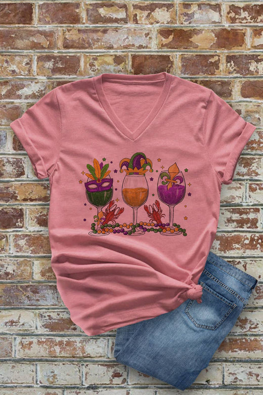 Mardi Gras Wine Glasses, Unisex V-neck T-Shirt