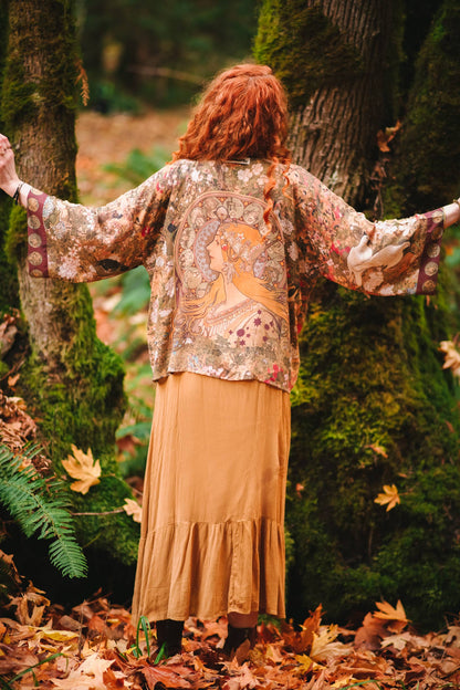 Dream Weaver Cropped Bamboo Kimono Cardigan with Zodiac