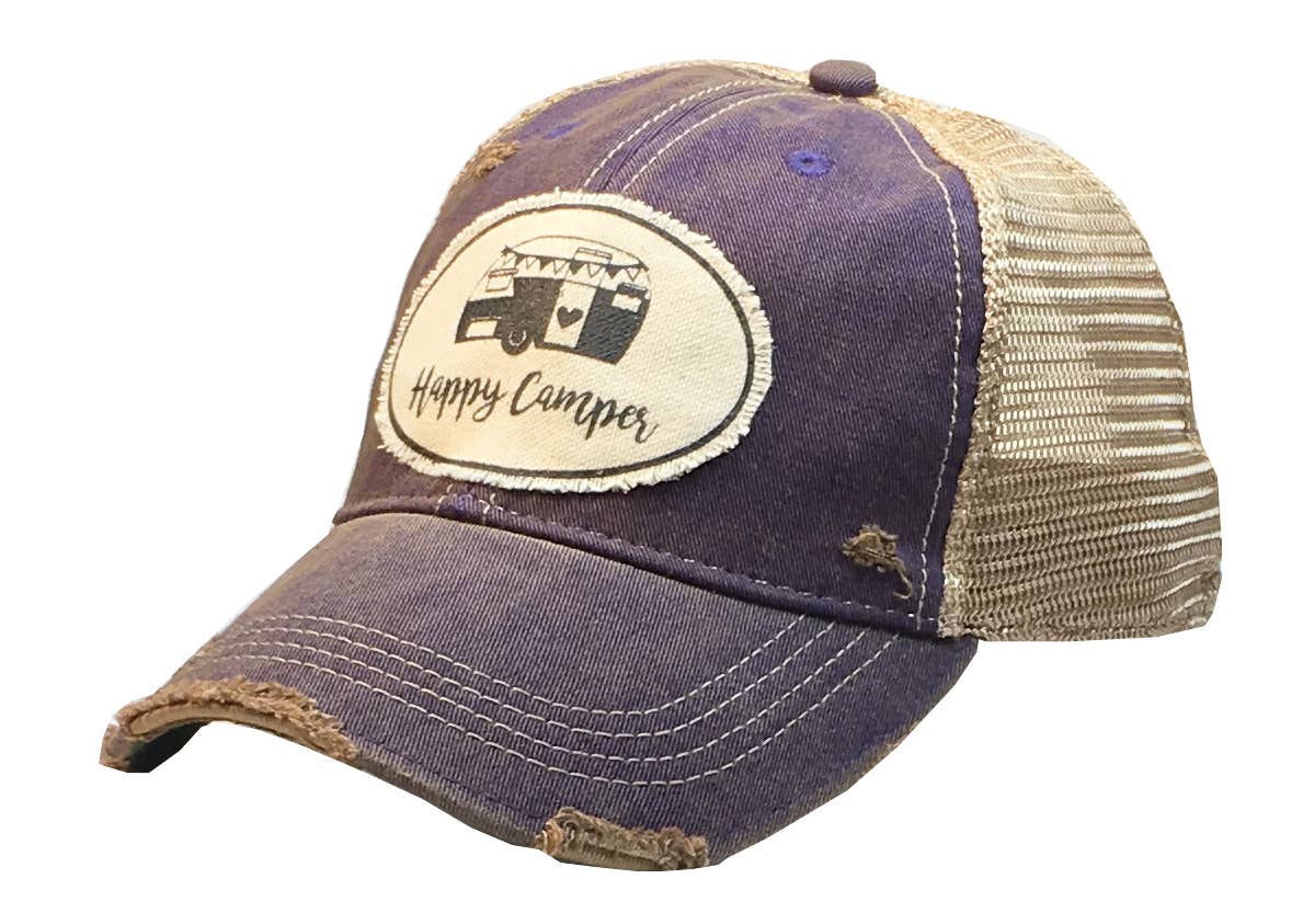 Happy Camper Distressed Trucker Cap - Bay-Tique