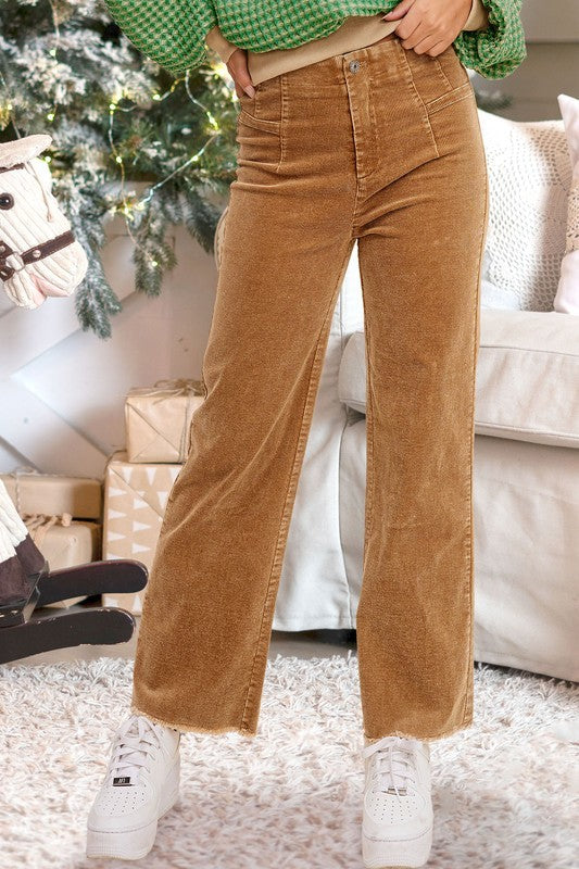 MINERAL WASHED RAW EDGE HEMLINE CORDUROY PANTS