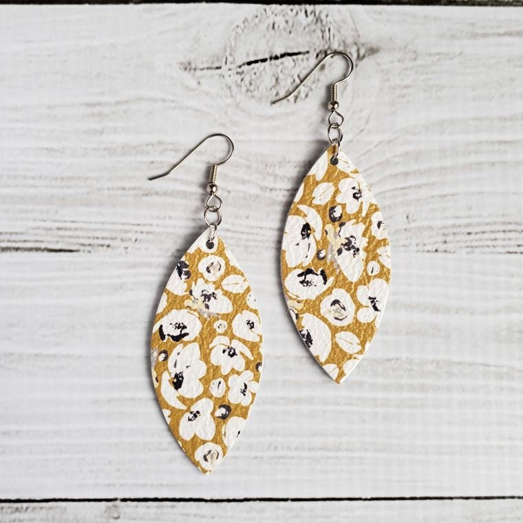 Mustard Poppies Leather Petal Earrings - Bay-Tique