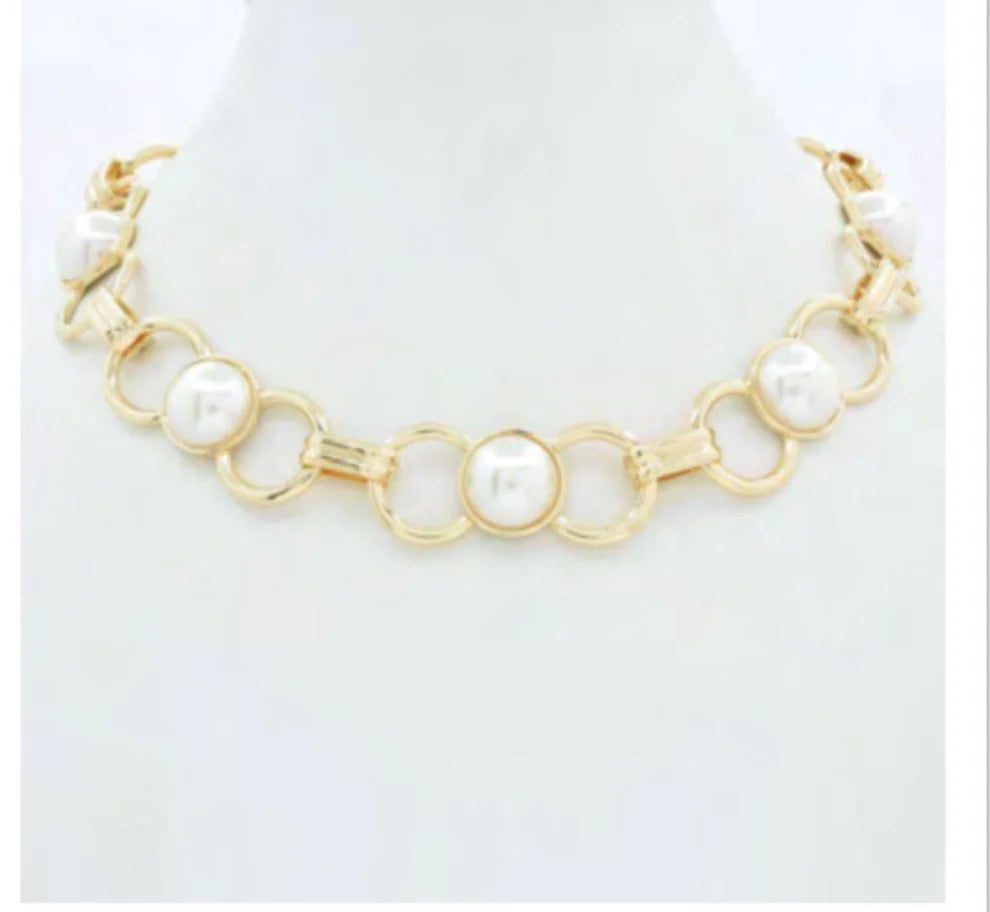 Gold Open Circles with Pearl 16"-18" Necklace