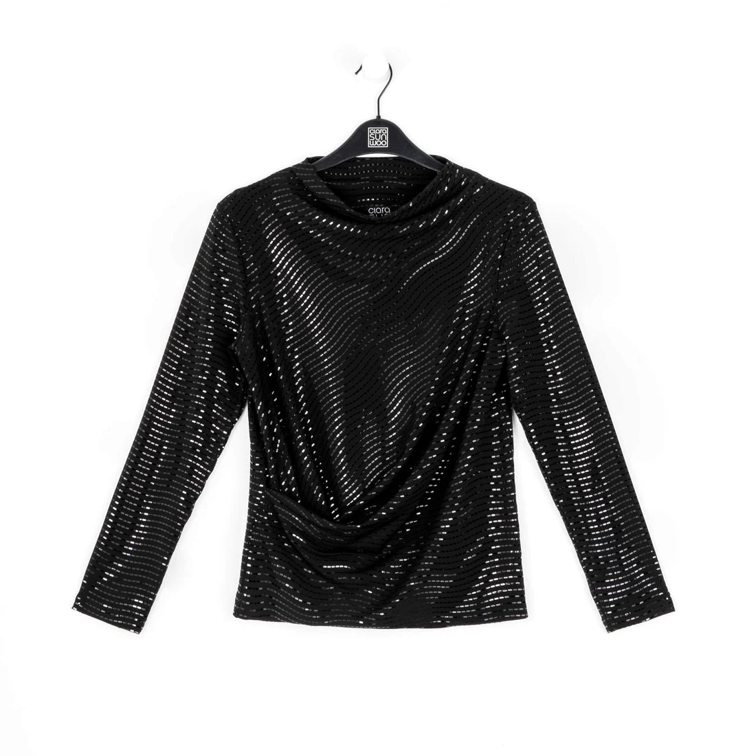 Shimmer High Boat Neck Side Draped Top - Black - Bay-Tique