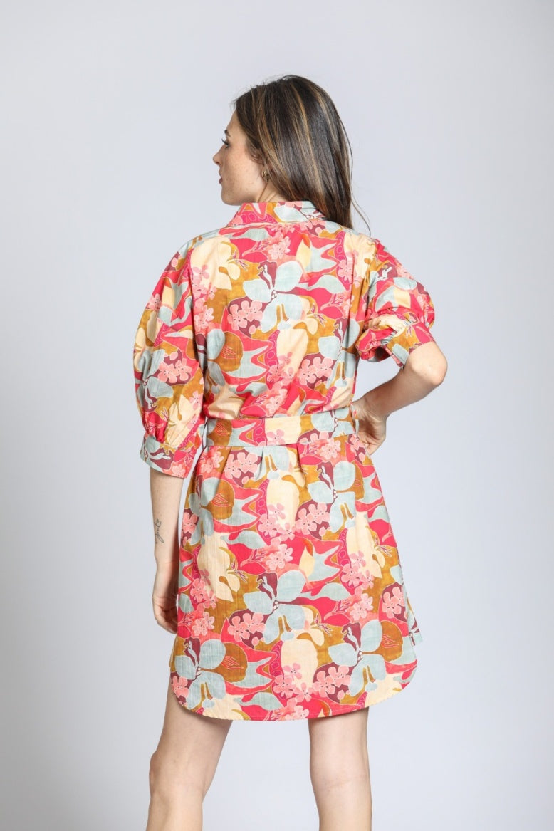 Women's Belted Dress w/Puff Sleeves