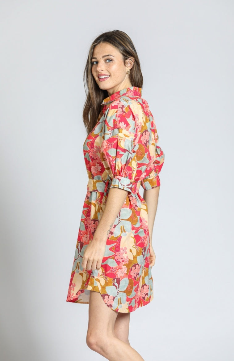 Women's Belted Dress w/Puff Sleeves
