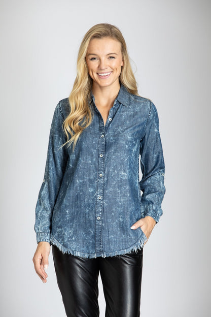 Tencel Shirt Frayed Hem - Bay-Tique