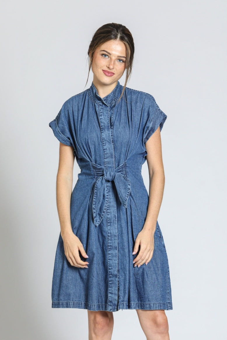 Women's Button Front Shirt Dress W/Ties