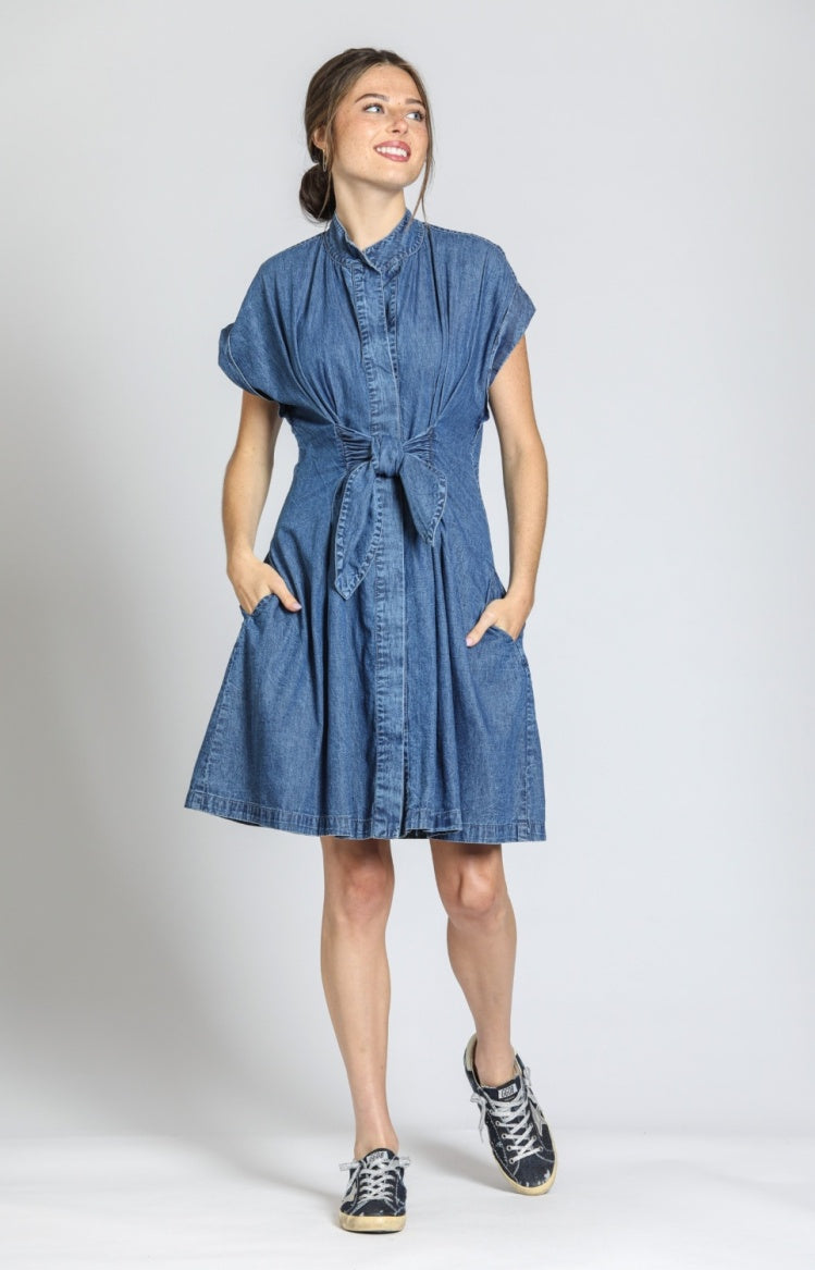 Women's Button Front Shirt Dress W/Ties