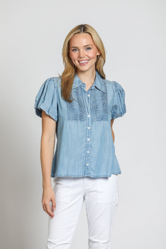 Women's Puff Sleeve short sleeve Top  W/Tucked Front