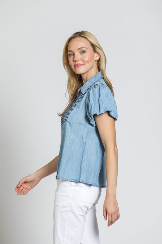 Women's Puff Sleeve short sleeve Top  W/Tucked Front