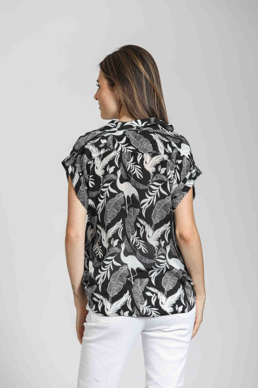 Women's Printed Wrap Blouse with Tabbed Cuffs