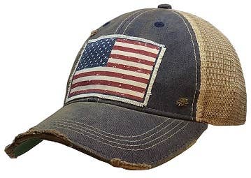 American Flag USA Distressed Trucker Hat Baseball Cap - Bay-Tique
