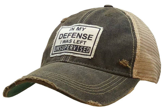 In My Defense I Was Left Unsupervised Distressed Trucker Cap - Bay-Tique